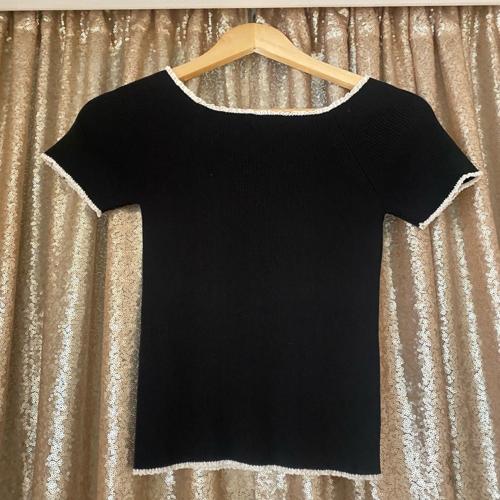 Cute Sandro sweater black white trim